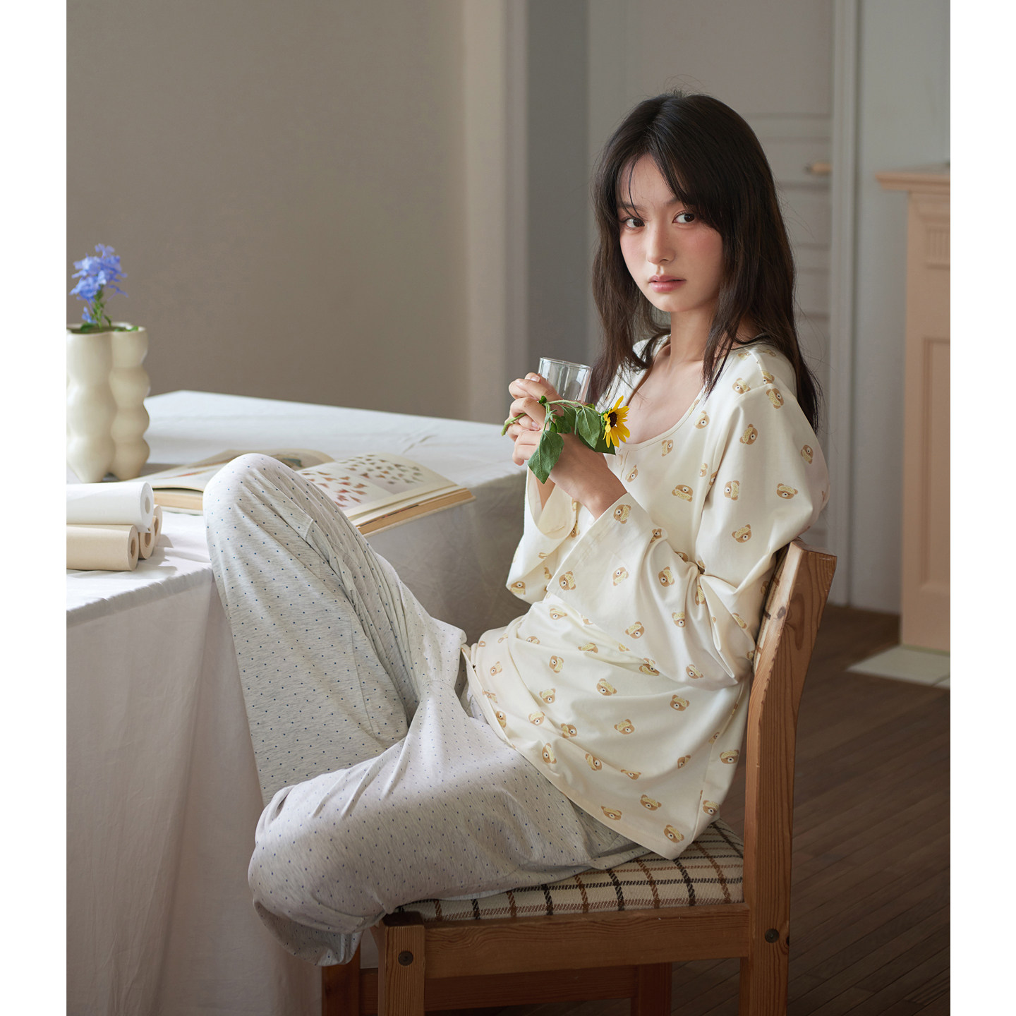 思莉太太莫代尔女睡衣套装小熊