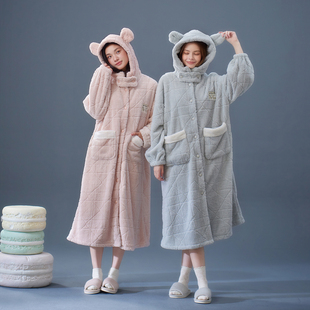 思莉太太冬季珊瑚绒睡袍女款2025新款冬天毛绒可外穿加厚长款睡衣