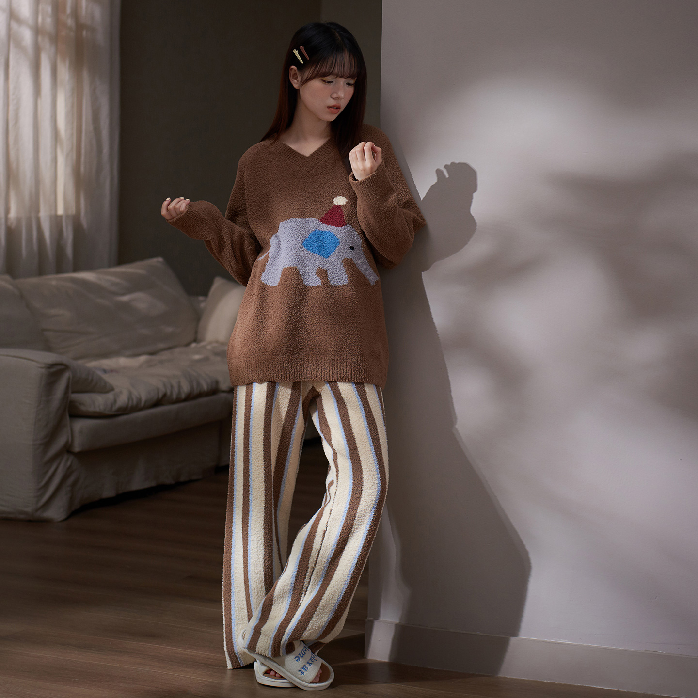 思莉太太秋冬半边绒睡衣家居服