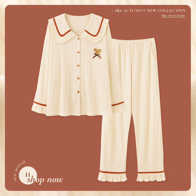 思莉太太情侣睡衣春秋款女纯棉长袖2021年新款ins风秋季男家居服