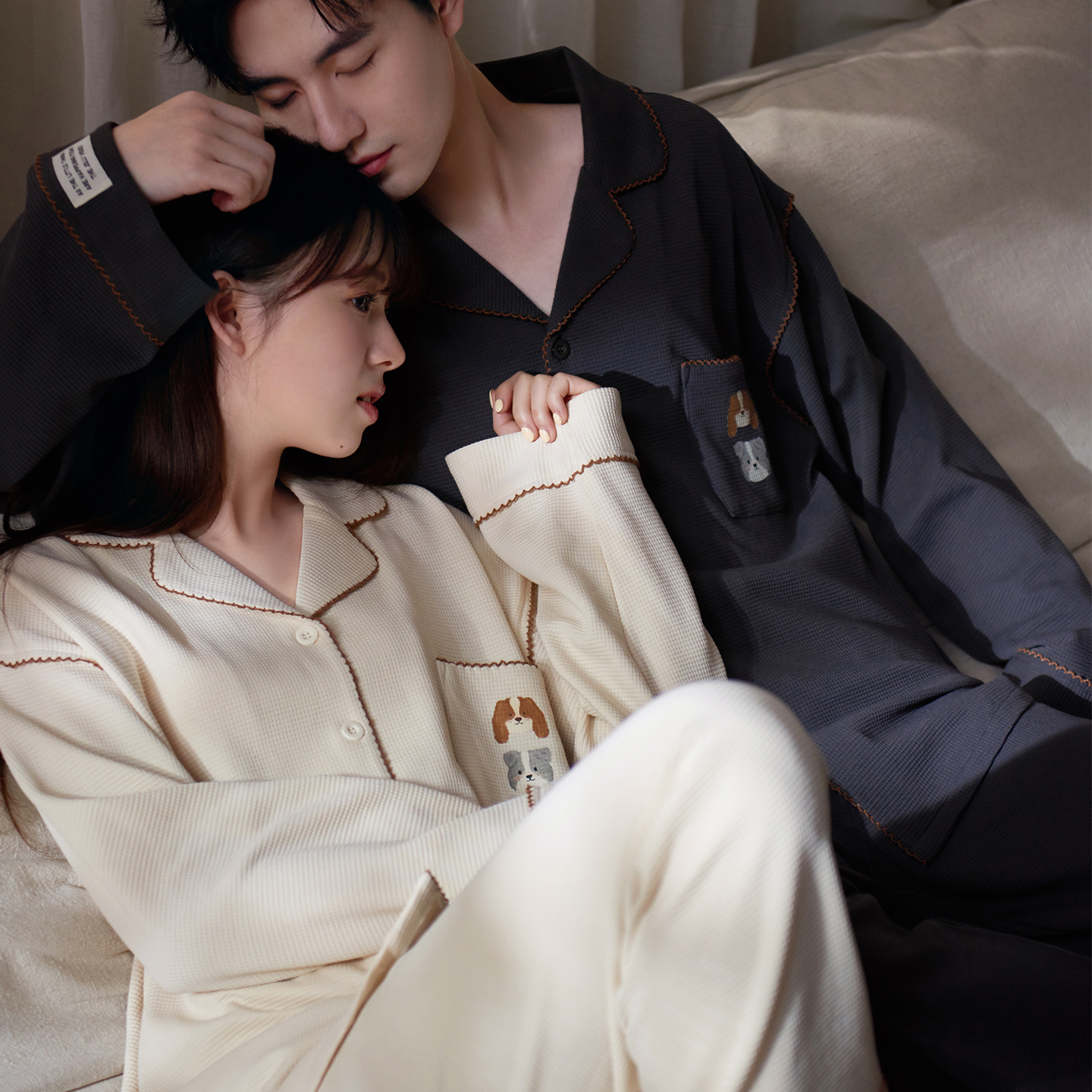 思莉太太情侣高级感华芙格棉睡衣