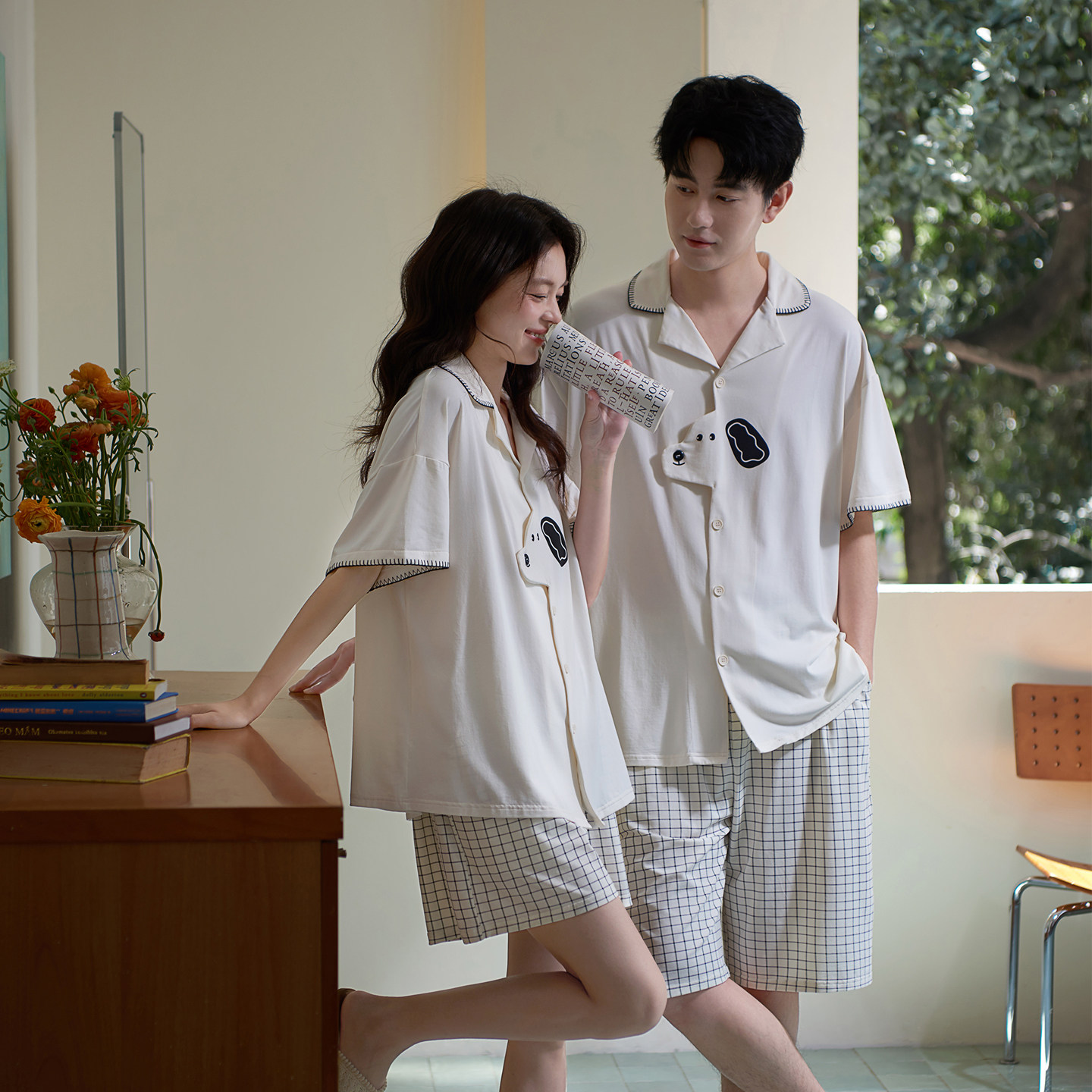 思莉太太凉感莫代尔棉情侣睡衣女款夏季男士夏天超舒服短袖套装