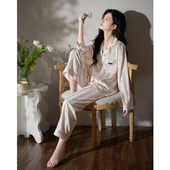 粉色甜美猫咪印花春夏季 薄款 家居服 女冰丝长袖 思莉太太睡衣春秋款