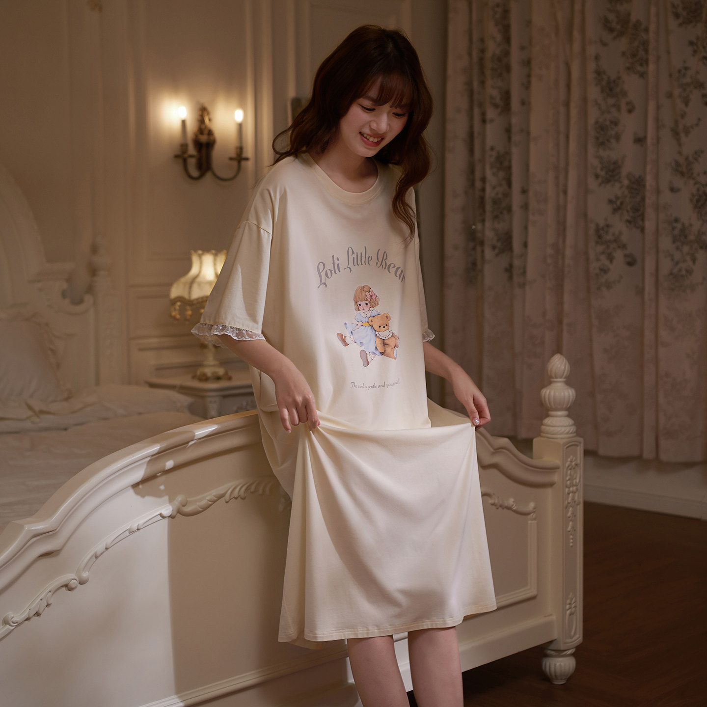 思莉太太凉感莫代尔睡衣女款短袖独特绝美蕾丝简单家居服睡衣裙子