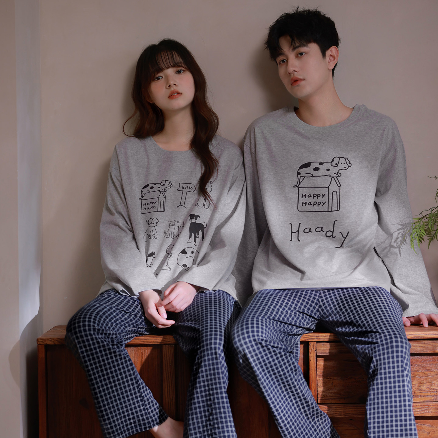 思莉太太情侣睡衣春秋季纯棉女长袖日系格子休闲可外穿男士家居服