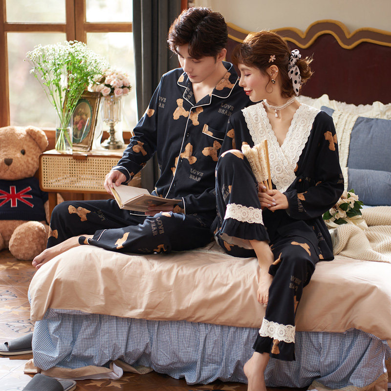 思莉太太情侣睡衣春秋款女日式和服2021新款流行秋冬纯棉男士小熊