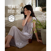 思莉太太莫代尔睡裙夏季 带胸垫性感纯欲夏天紫色蕾丝睡衣裙子 女款