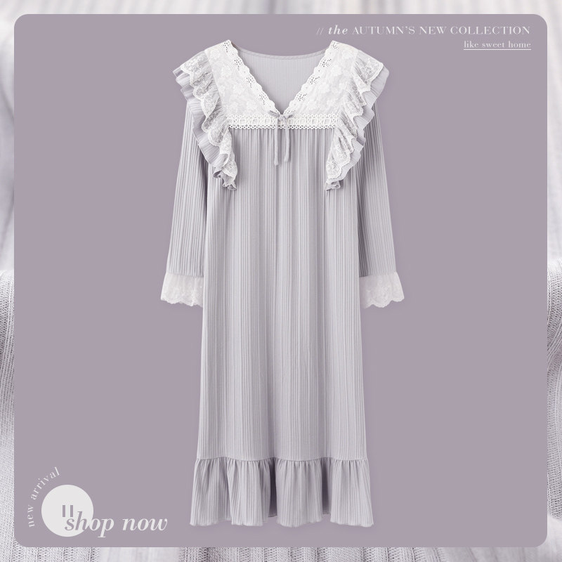 思莉太太睡裙秋季女纯棉长袖2021年新款法式宫廷公主风春秋款睡衣