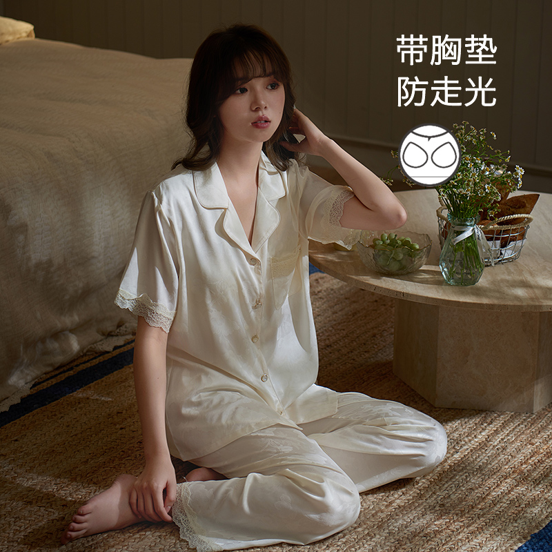 思莉太太白色蕾丝气质优雅家居服