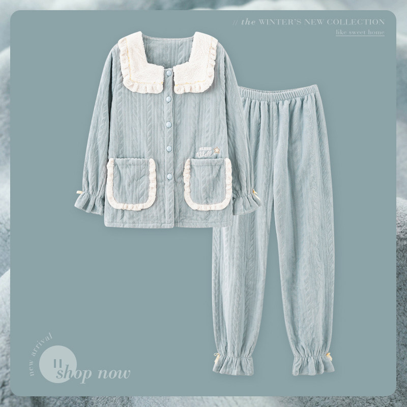 思莉太太珊瑚绒睡衣女冬款2021年新款秋冬季加厚加绒网红家居服