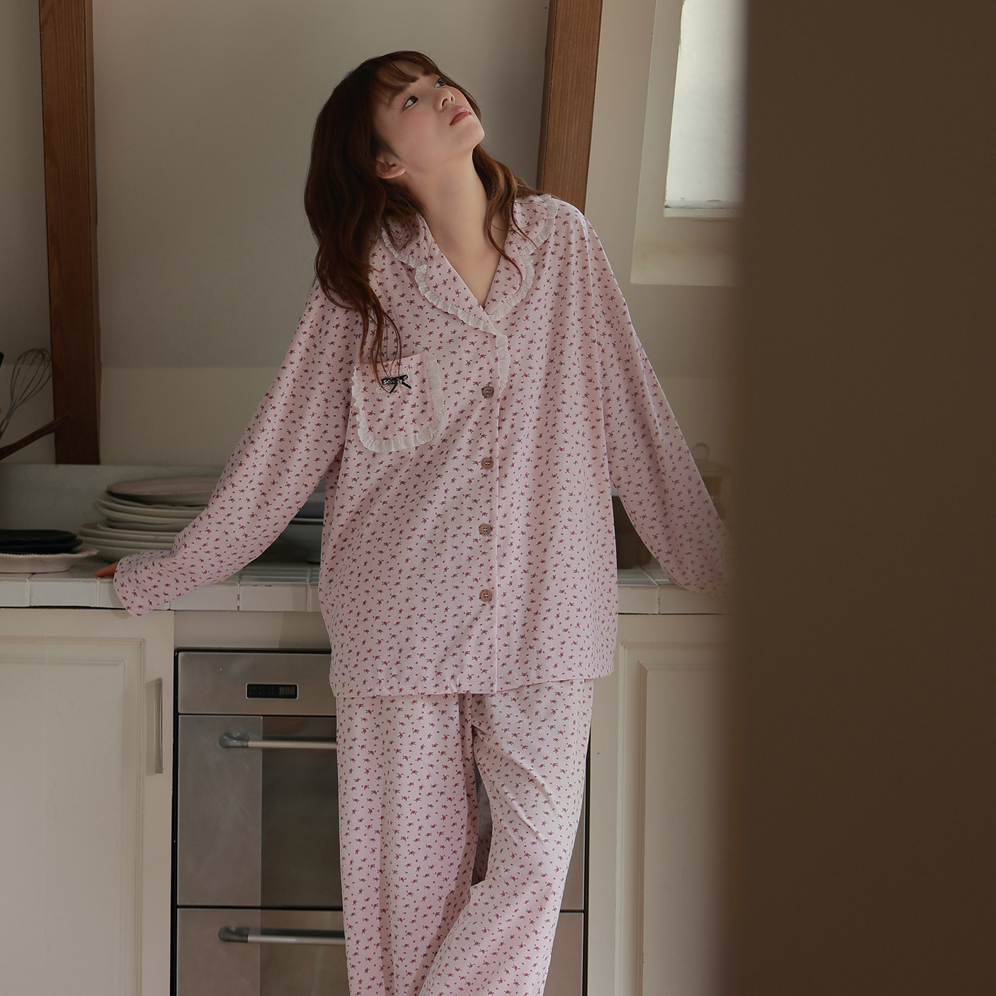 思莉太太纯棉睡衣女款长袖春秋甜美碎花独特漂亮绝美小个子家居服