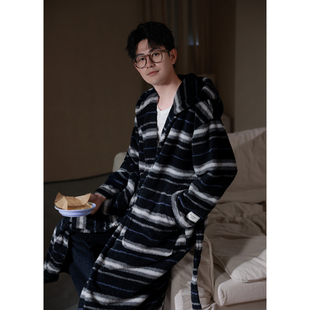 品牌男士睡袍冬季加厚加绒珊瑚绒可外穿冬天长款家居服睡衣长袍