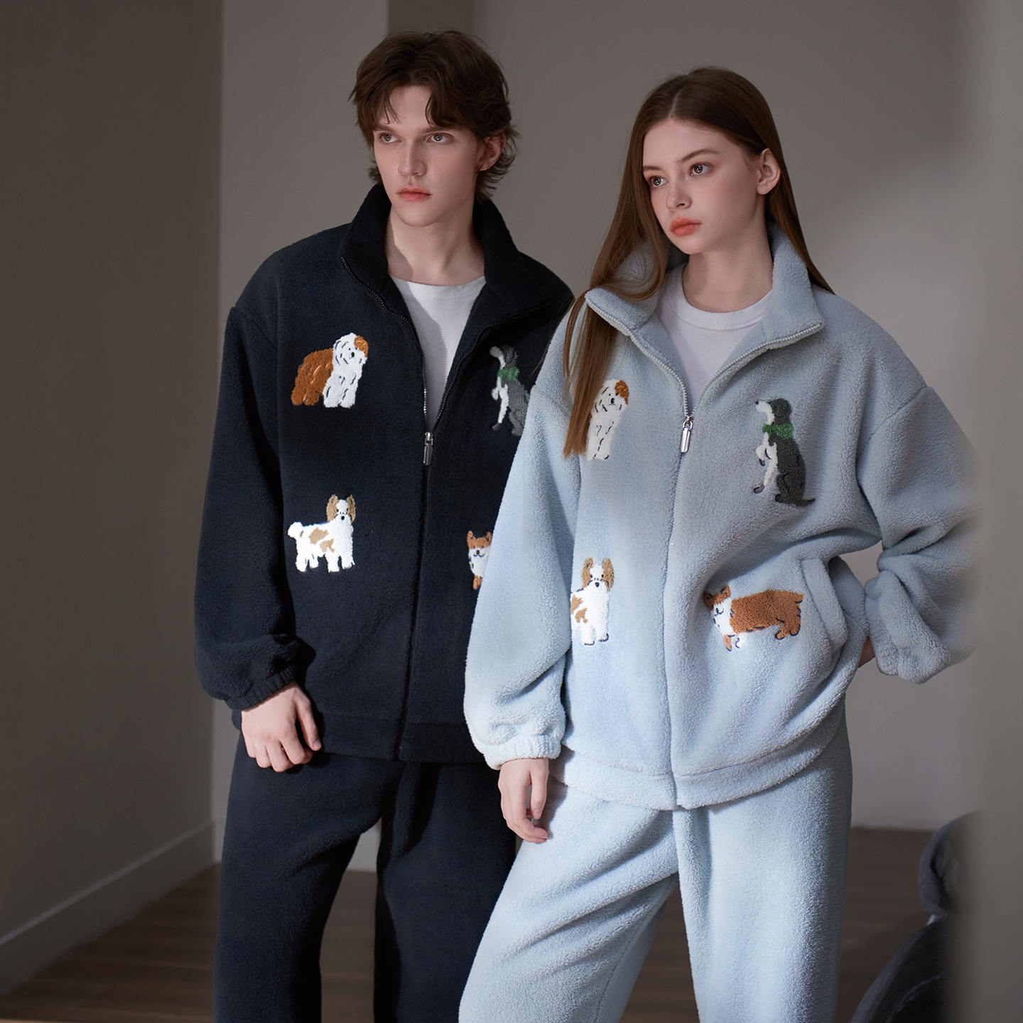 思莉太太情侣睡衣羊羔绒家居服