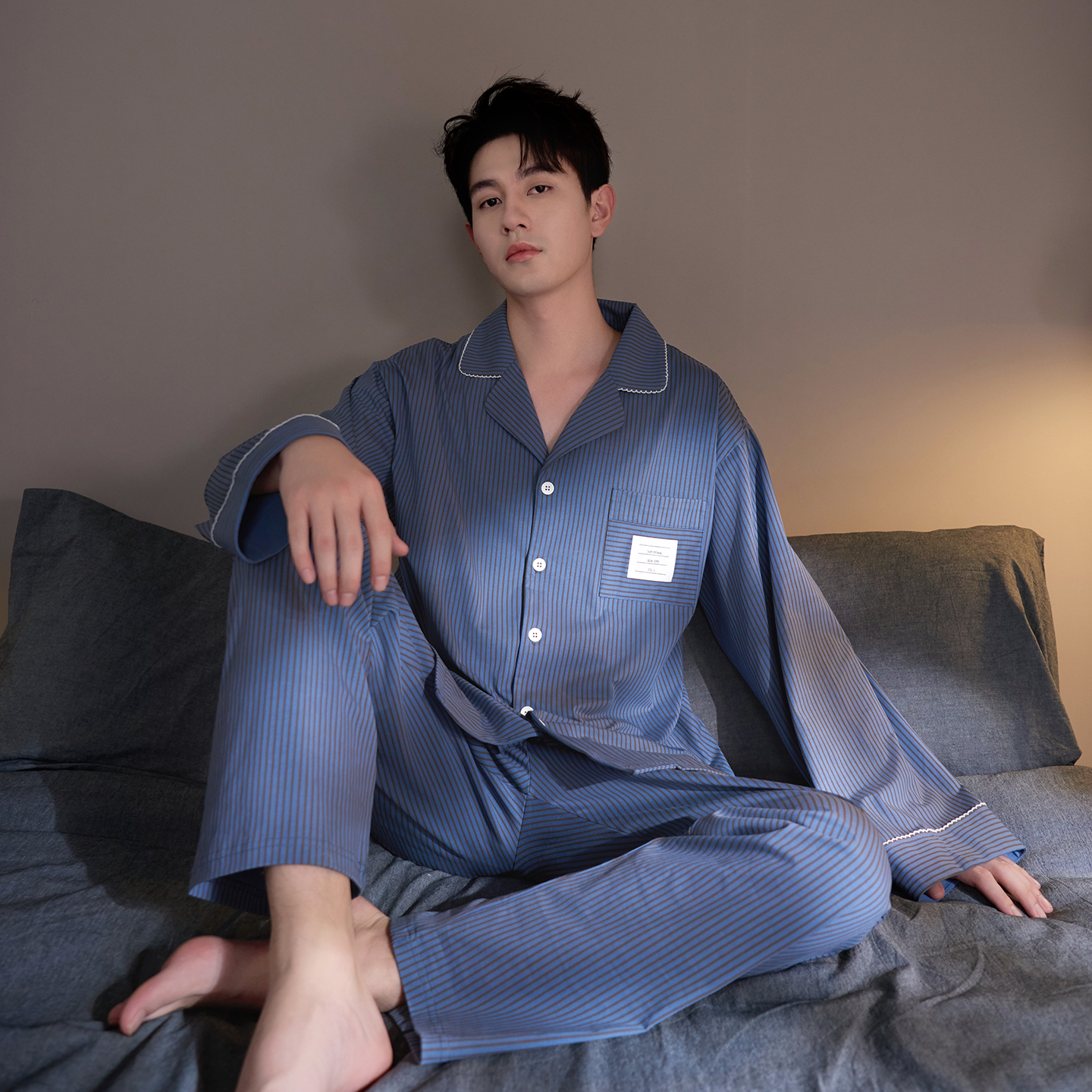 思莉太太条纹男士纯棉高级感睡衣