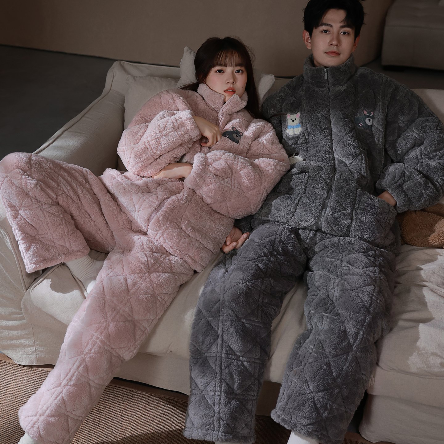 思莉太太冬季情侣珊瑚绒棉袄睡衣