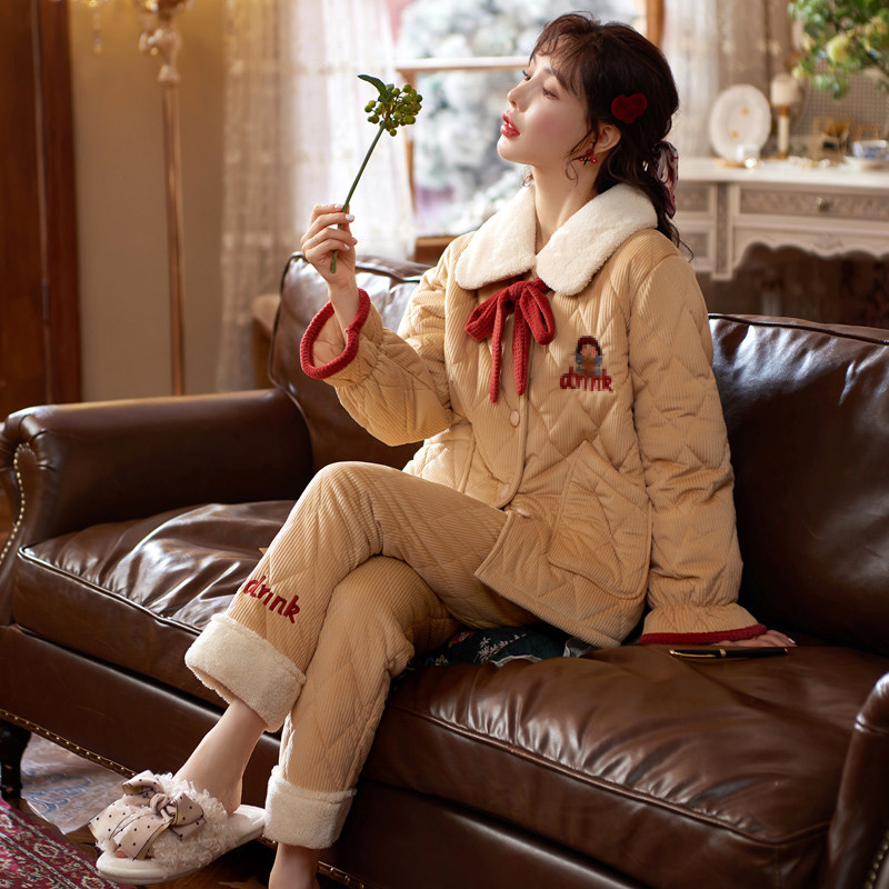 思莉太太睡衣女冬珊瑚绒三层夹棉加厚加绒超厚冬季2021年新款棉袄
