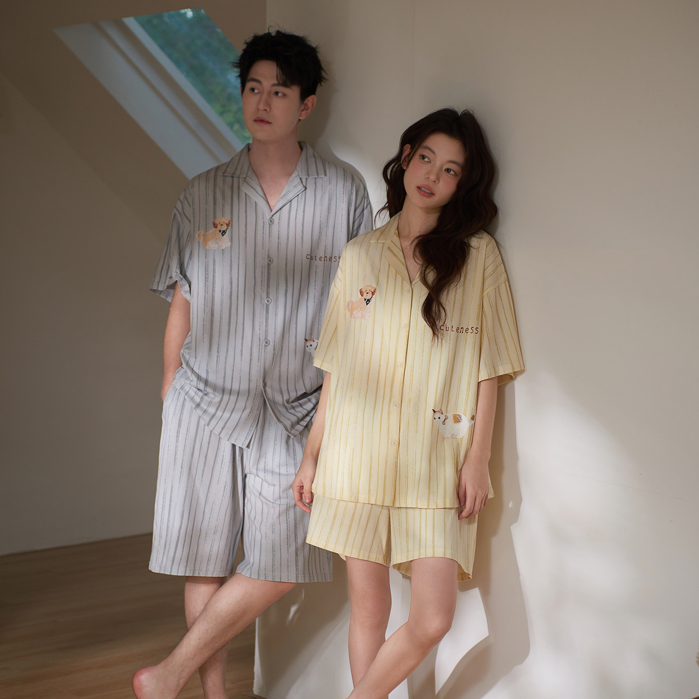 思莉太太凉感莫代尔情侣睡衣女款夏季短袖短裤男士青年夏天家居服