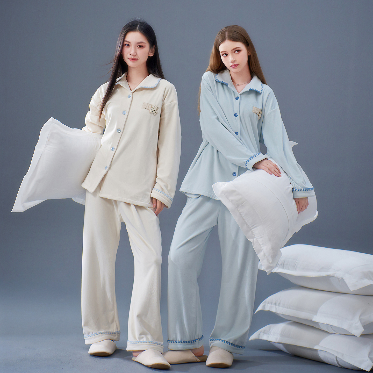 思莉太太简约海岛绒薄绒家居服