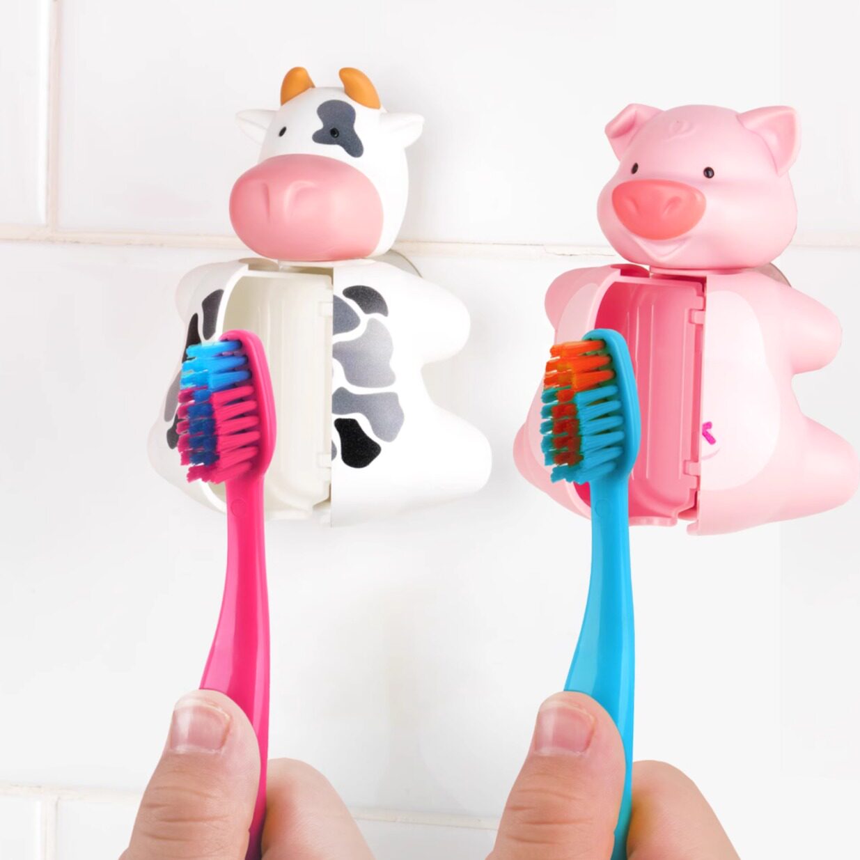 马来西亚Flipper正品小猪pig小牛cow生肖牙刷架儿童刷牙 防尘防虫