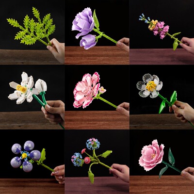 Flower building blocks rose carnation lavender peony tulip