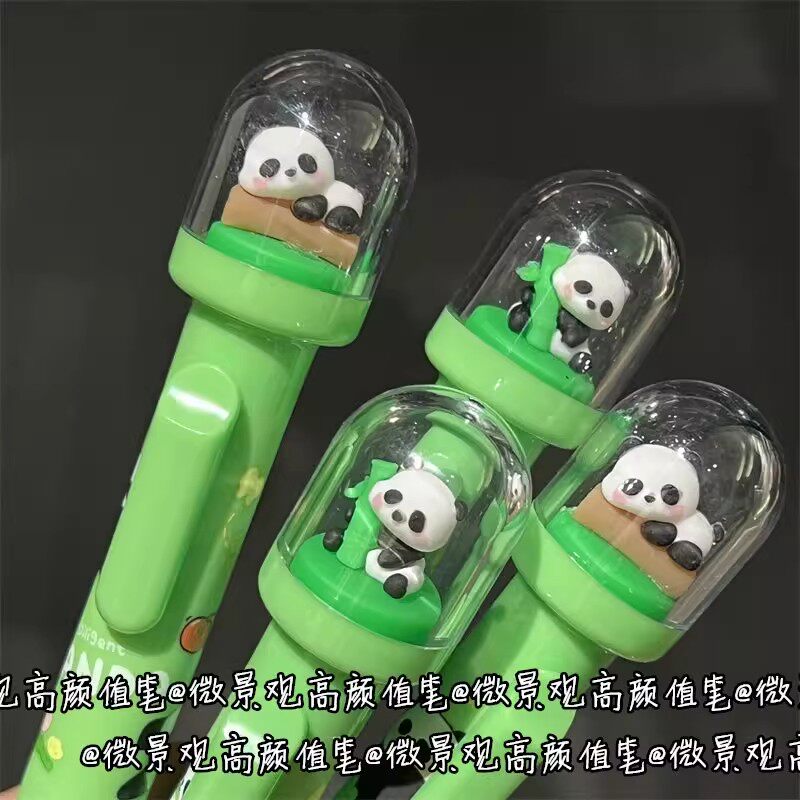 ins微景观熊猫中性笔高颜值可爱文创周边学生卡通按动签字笔水性国