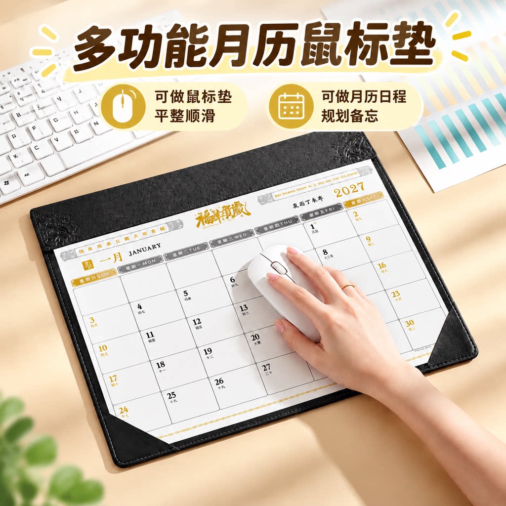 小众新中式月历鼠标垫国风素纹月历桌垫东方美学伏案记事阅读文艺大尺寸桌垫桌面装饰多功能计划备忘