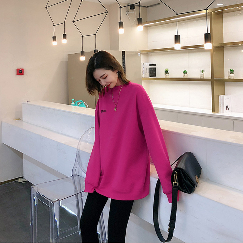 。韩版ins超火2020新款火龙果色加绒卫衣女宽松bf风中长款秋