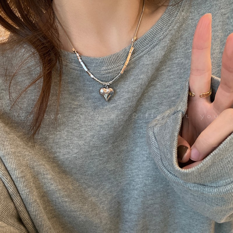 钛钢女立体爱心水滴项链不掉色