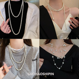 施家珠叠带长款珍珠项链女轻奢气质毛衣链百搭高级感秋冬项坠挂链