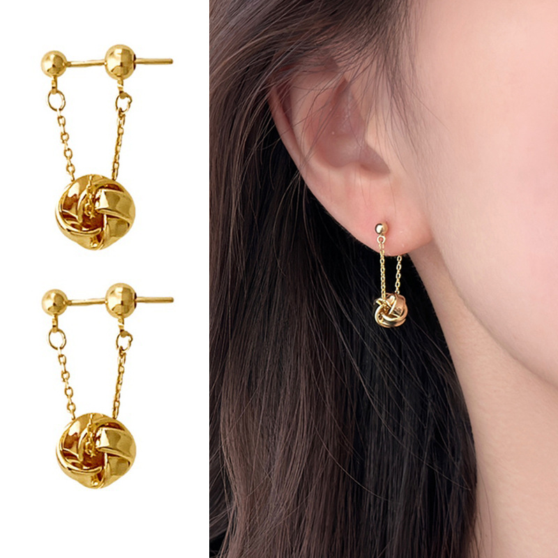 法式绳结流苏链条耳钉耳坠女耳饰