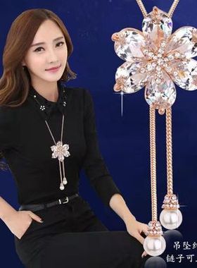 水晶毛衣链雪花长款挂件流苏吊坠