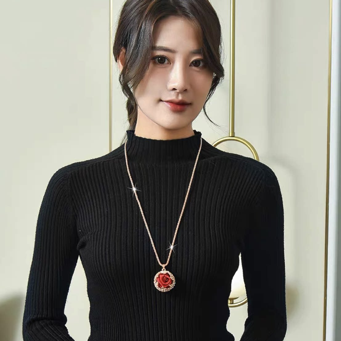 玫瑰花吊坠时尚项链挂件毛衣链女