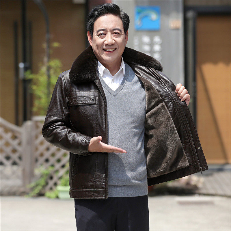 中年皮衣男加绒外套宽松胖子加肥加大爸爸装中老年大码皮夹克男潮