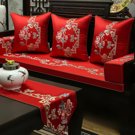 新中式红木沙发垫刺绣坐垫实木家具椅垫防滑罗汉床五件套垫子定制