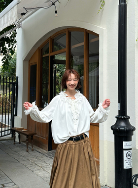 fifth 法式宫廷风荷叶边蕾丝白衬衫女2025秋冬新款气质高级感上衣