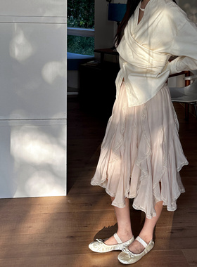 fifth 不规则荷叶边半身裙女2025春秋ffu设计感法式蕾丝花边拼接