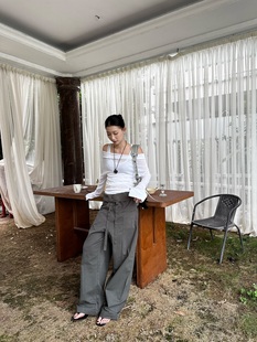 女夏2025直筒寬松翻邊抽繩設(shè)計(jì)闊腿褲 fifth 褲 香蕉傘兵休閑褲 工裝