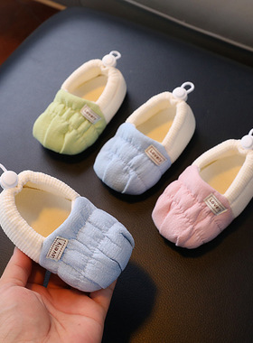 婴之行婴儿软底布鞋春秋豆豆鞋轻便防滑学步前鞋调节扣不掉0至1岁