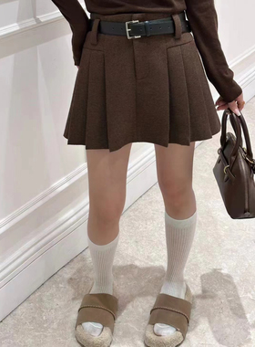 欧洲站25秋冬Z.C百褶毛呢半身裙复古高腰深灰色设计感a字短裙