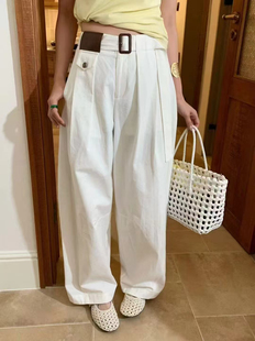 女 高腰显瘦百搭休闲设计感减龄直筒阔腿裤 欧洲站2026春V .COM新款