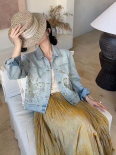 欧洲站26春季 DT.Dong翻领单排扣宽松洋气重工刺绣百搭牛仔外套女