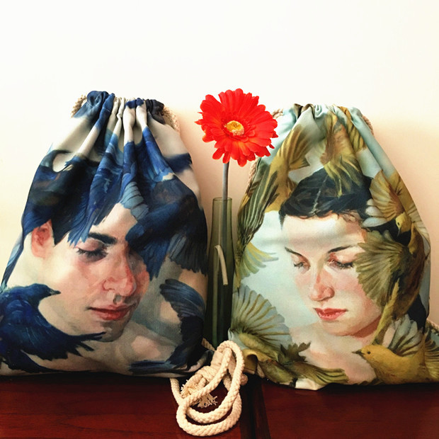 艺术风原创情侣帆布索袋双肩书包