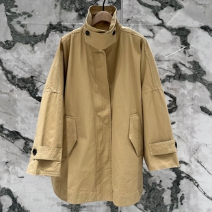 商场同款2026新春季立领廓形风衣女中长款宽松卡其色外套百搭气质