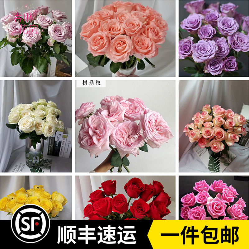 新鲜品质玫瑰云南基地直发卡布奇洛荔枝红粉白紫塔家庭办公室水养