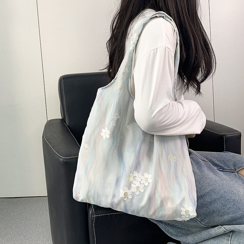 中国风刺绣文艺水墨画小清新帆布包女单肩包手提包仙女范背心包