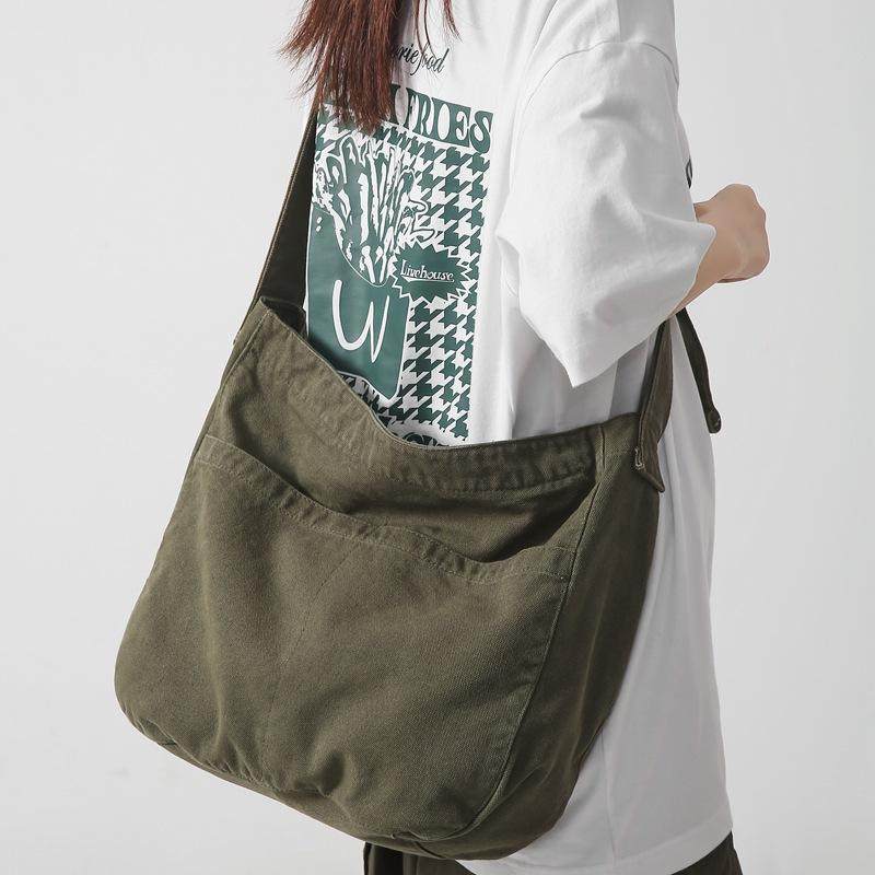 大容量帆布包男百搭简约复古单肩斜挎包包女学生日系慵懒通勤大包