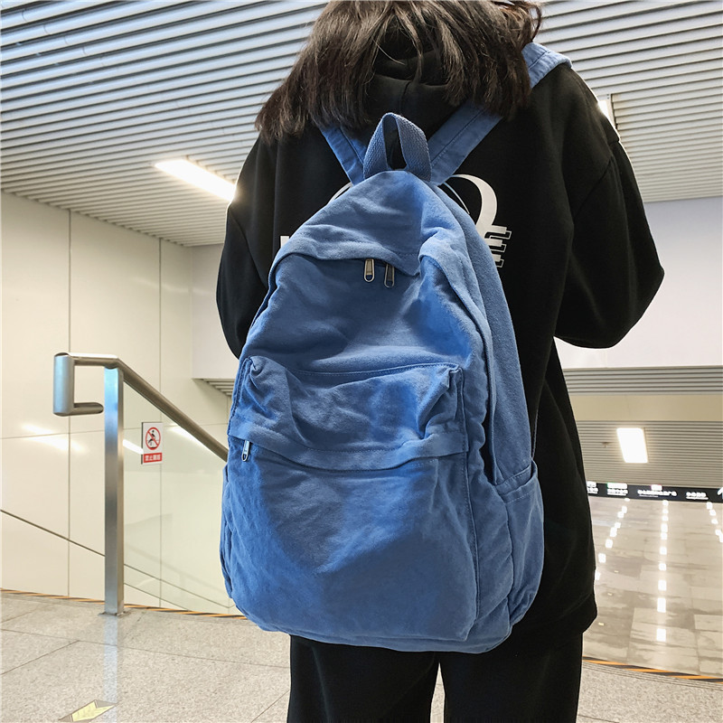 ins风书包女韩版高中学生日系复古帆布双肩包大学生古着感背包女