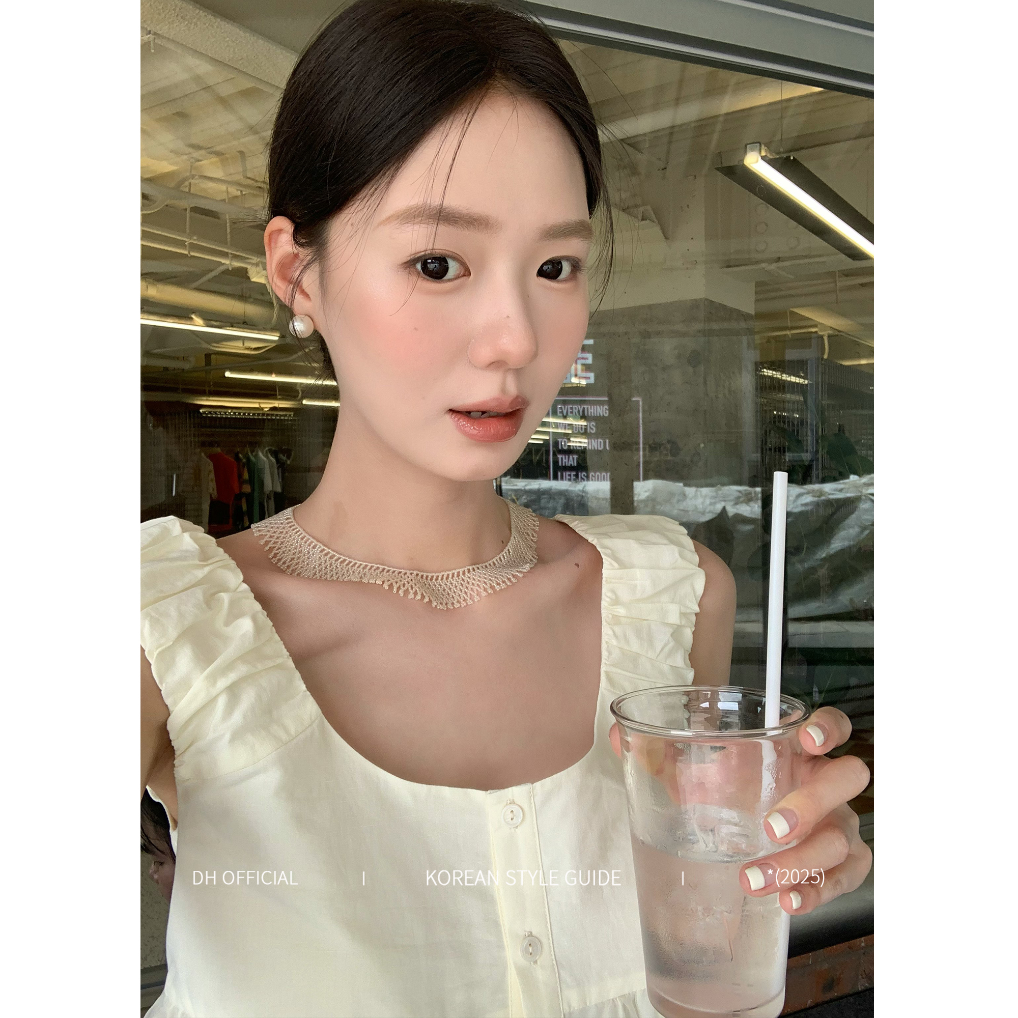 DH OFFICIAL 大花【初恋笔记 Notes】气质甜美下摆花边褶皱小衫