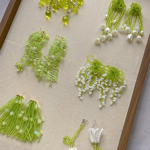 适合春天的耳环绿色清新养眼超仙花朵流苏耳饰显脸小温柔绝美耳钉