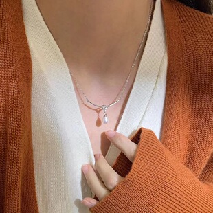 网红爆款沧海遗珠简约时尚银色项链仿珍珠水滴百搭锁骨链新款潮饰